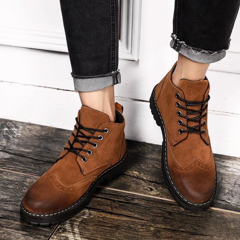 Men's Simple Sand Color Hiking Boots